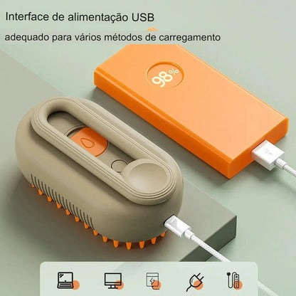 Escova Elétrica a Vapor para Gatos – Pente 3 em 1 para Higiene de Animais de Estimação com Spray de Água para Cães e Gatos, Recarregável
