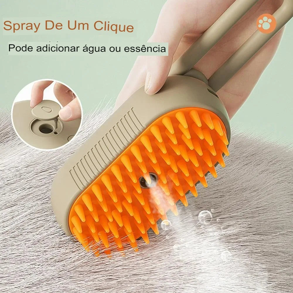 Escova Elétrica a Vapor para Gatos – Pente 3 em 1 para Higiene de Animais de Estimação com Spray de Água para Cães e Gatos, Recarregável