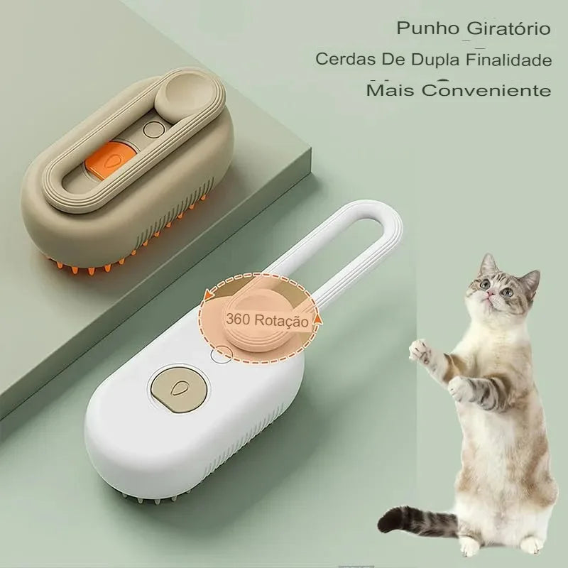 Escova Elétrica a Vapor para Gatos – Pente 3 em 1 para Higiene de Animais de Estimação com Spray de Água para Cães e Gatos, Recarregável