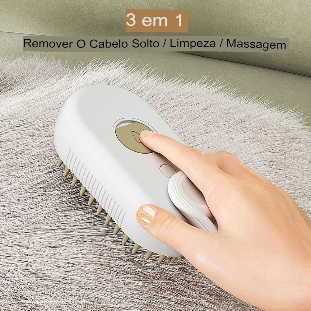 Escova Elétrica a Vapor para Gatos – Pente 3 em 1 para Higiene de Animais de Estimação com Spray de Água para Cães e Gatos, Recarregável