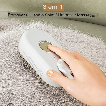 Escova Elétrica a Vapor para Gatos – Pente 3 em 1 para Higiene de Animais de Estimação com Spray de Água para Cães e Gatos, Recarregável